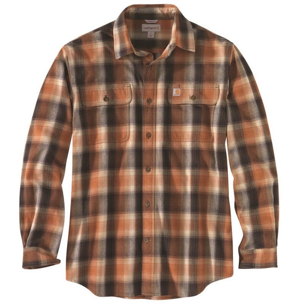 Carhartt Men’s Original Fit Hubbard Plaid Flannel Longsleeve Shirt in Umbar S